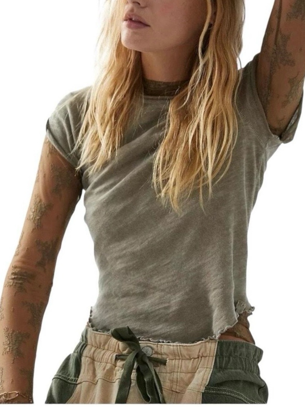 We The Free Olive Washed Crewneck Short Sleeve Tee
